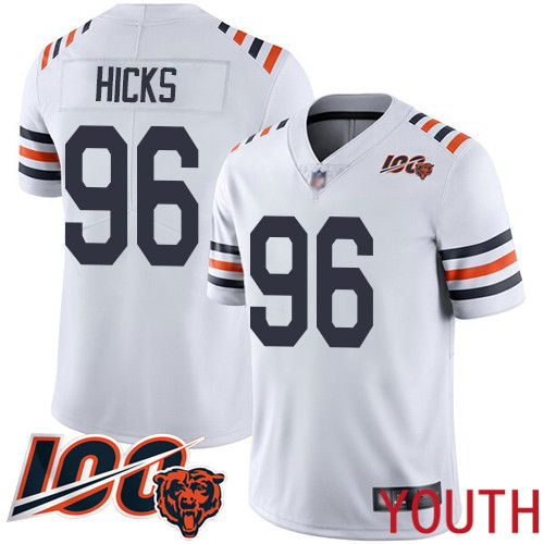 Chicago Bears Limited White Youth Akiem Hicks Jersey NFL Football #96 100th Season->youth nfl jersey->Youth Jersey